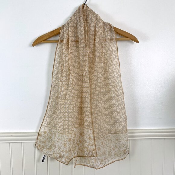 Baar and Beard narrow scarf - tan on ecru floral - Picture 2 of 5